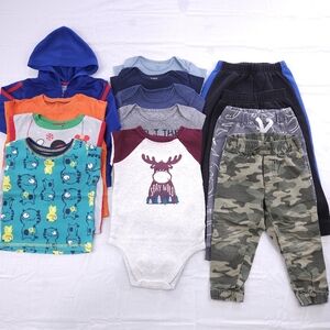 Kids Clothing Bundle with Graphic Tees and Camo Pants Size 24 Months